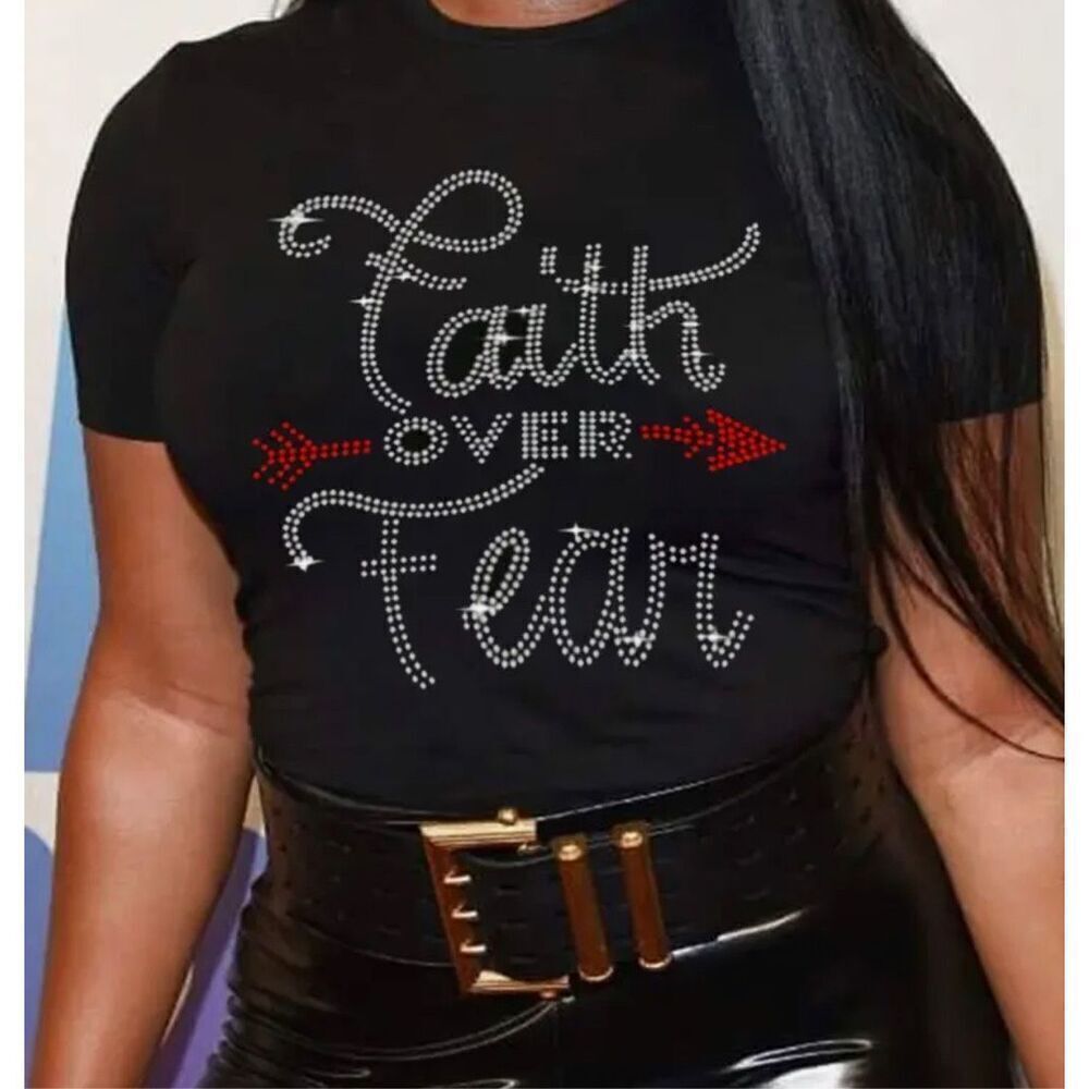 Faith Over Fear Bling Graphic T-shirt